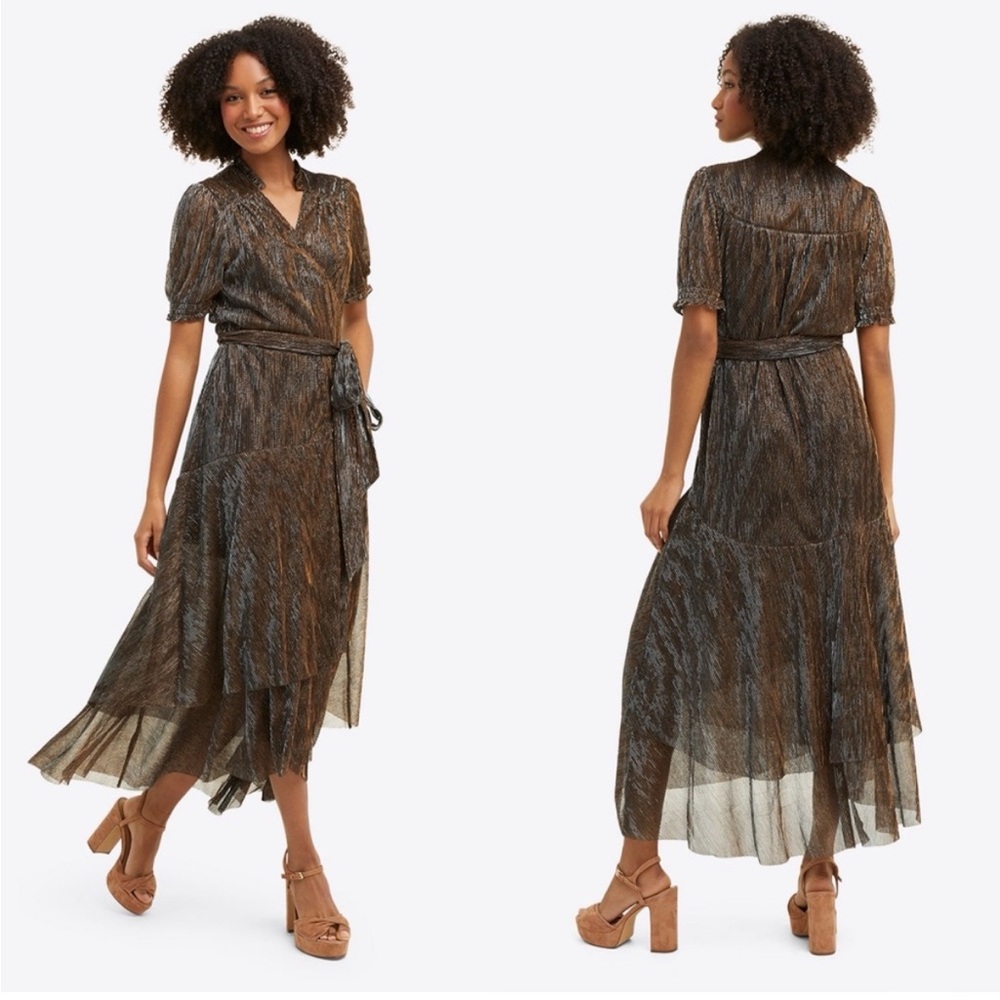 Draper James Naomi Wrap Dress in Lurex Plissé
